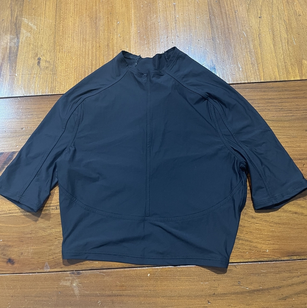 Lululemon Women Black Mock Neck Athletic Swim Upf Short Sleeve Crop Top Size XXS